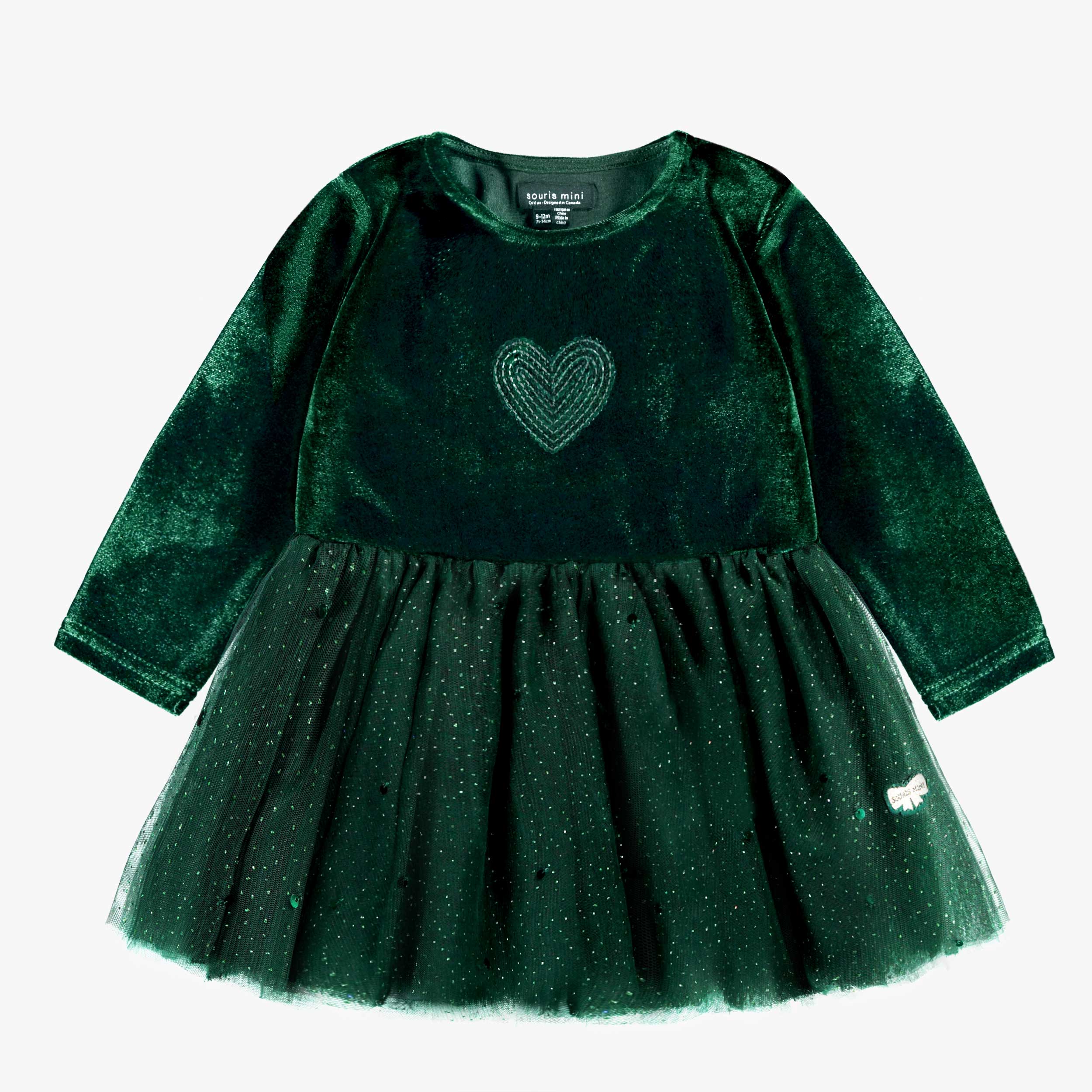 Robe verte en velours et paillettes, bébé - Souris Mini