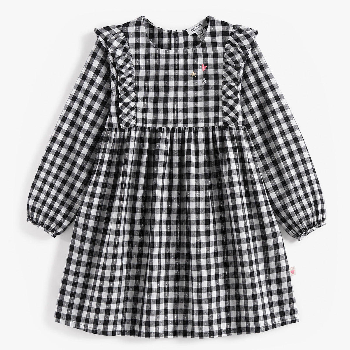 Robe à carreaux vichy noirs et crème, enfant fille - Souris Mini