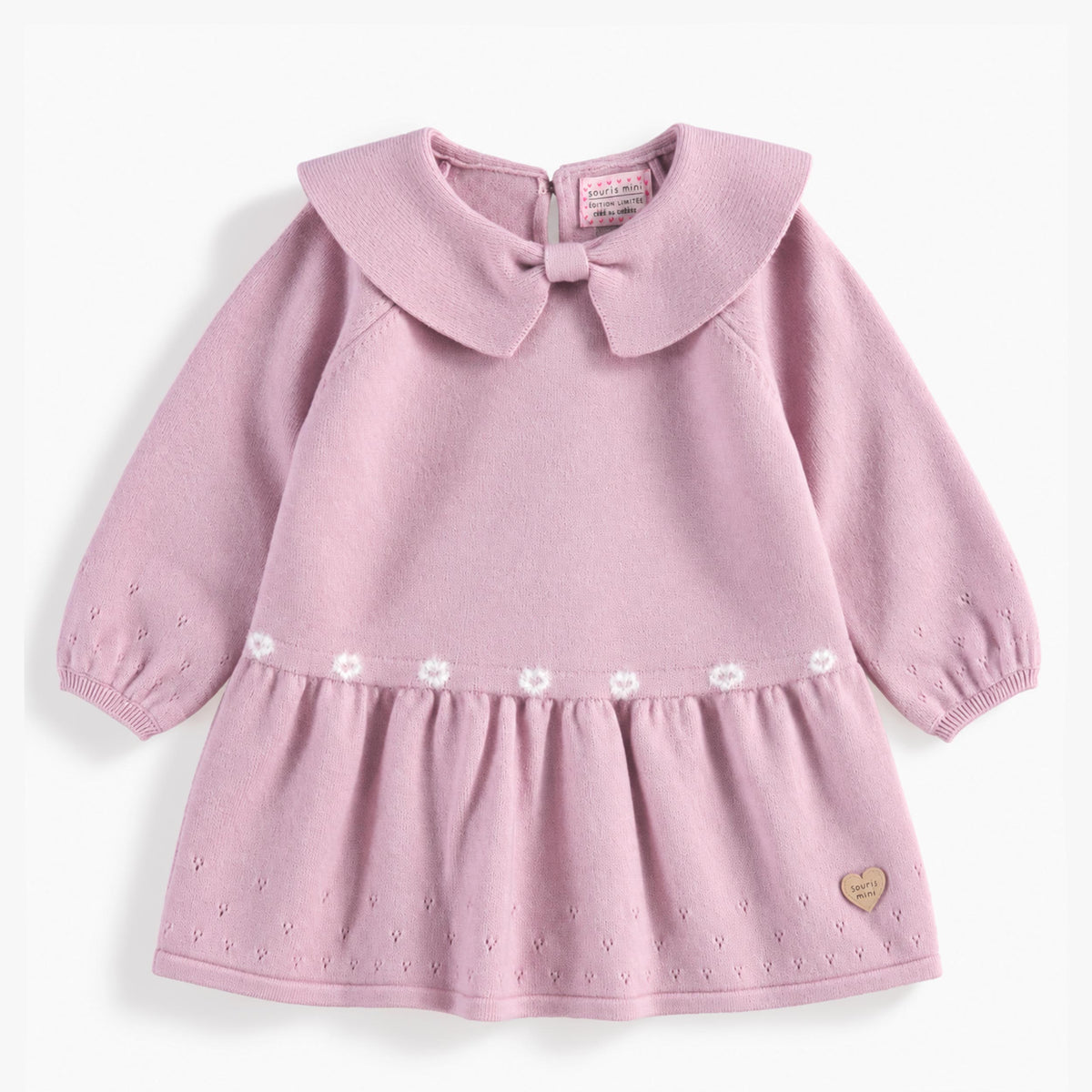 Robe de maille rose avec col à boucle, bébé fille - Souris Mini