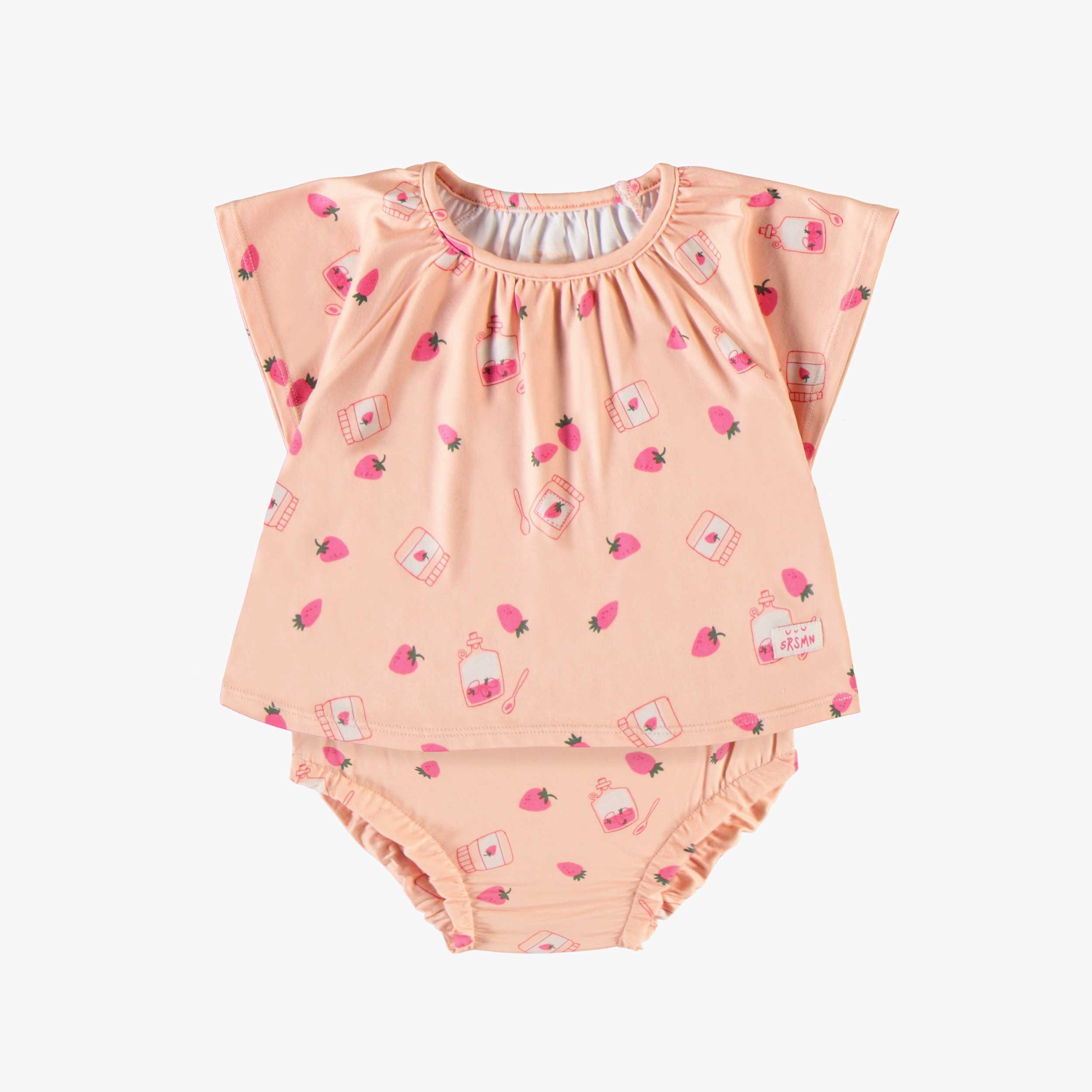 Pyjama deux pièces pêche avec motif de fraises et confitures en doux polyester, bébé