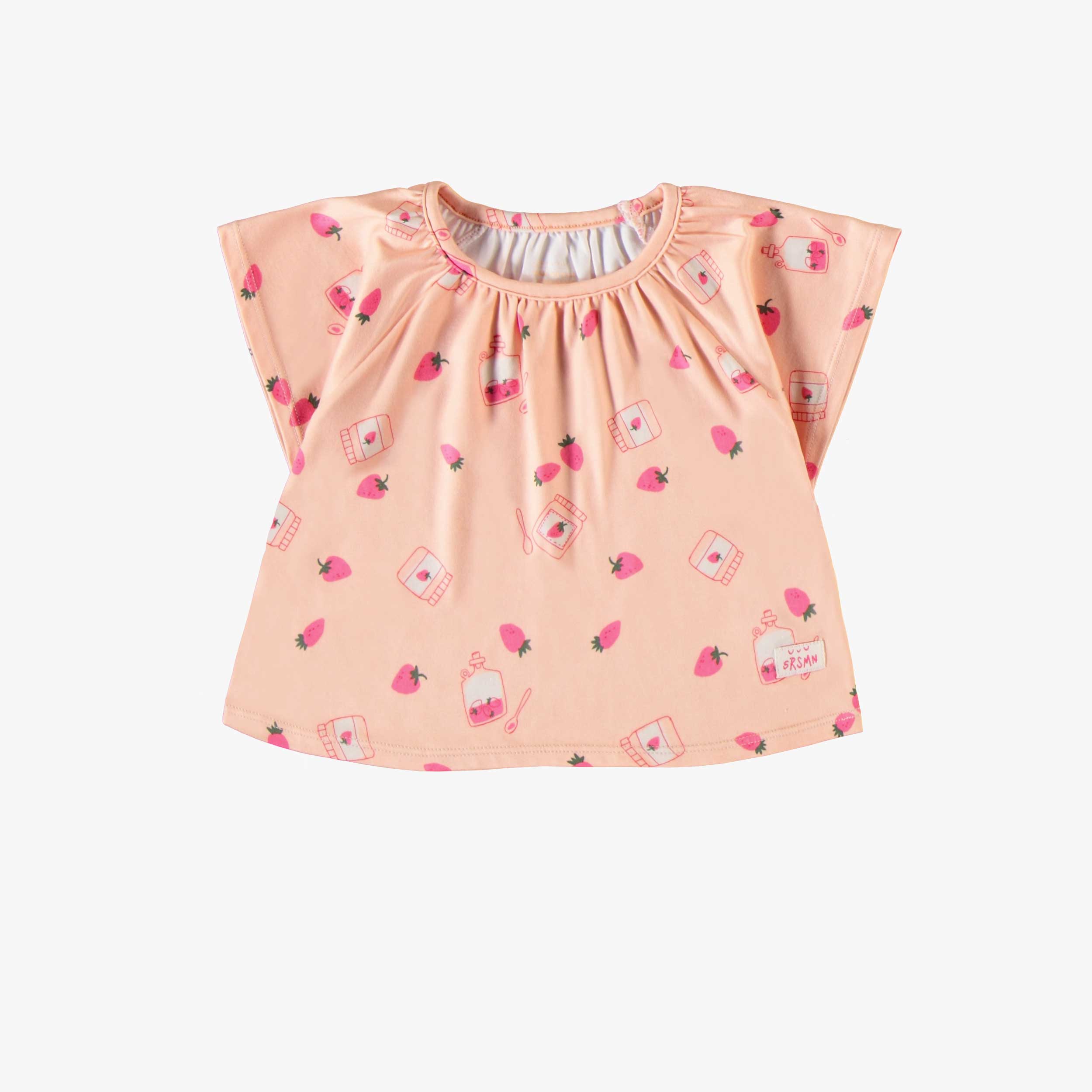 Haut du pyjama deux pièces pêche avec motif de fraises et confitures en doux polyester, bébé