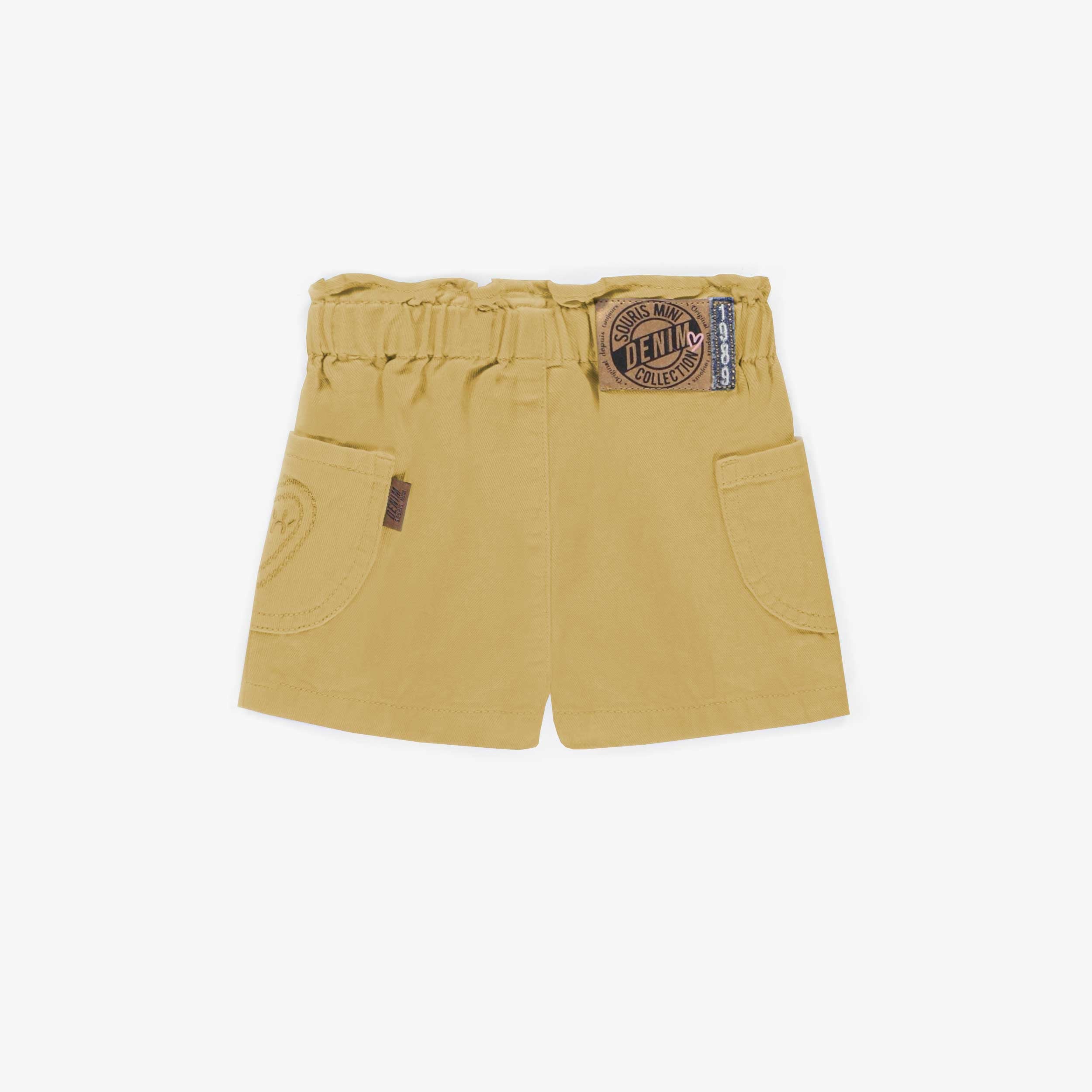 Pale yellow colored denim shorts, baby