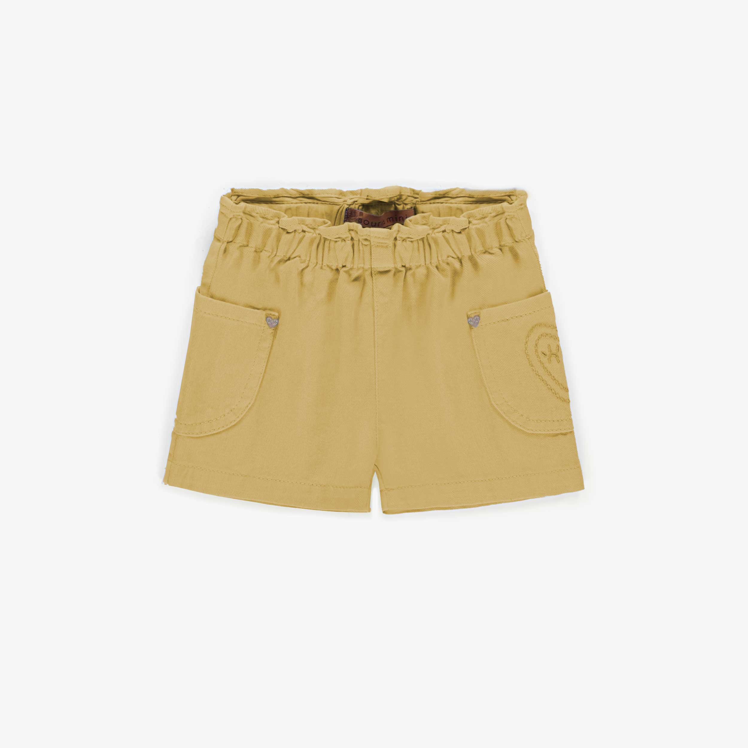 Pale yellow colored denim shorts, baby