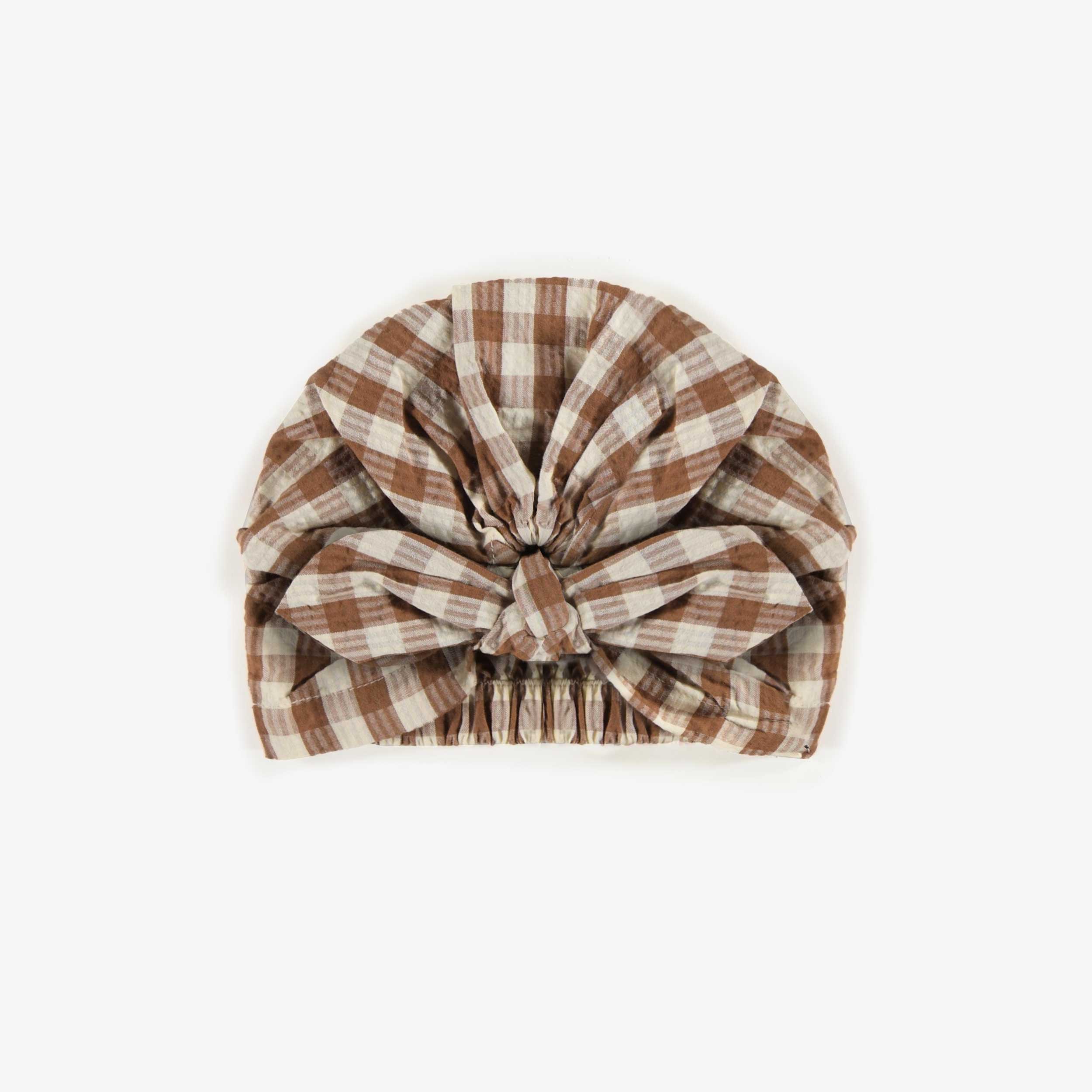 Chapeau à carreaux crème et brun en seersucker, bébé