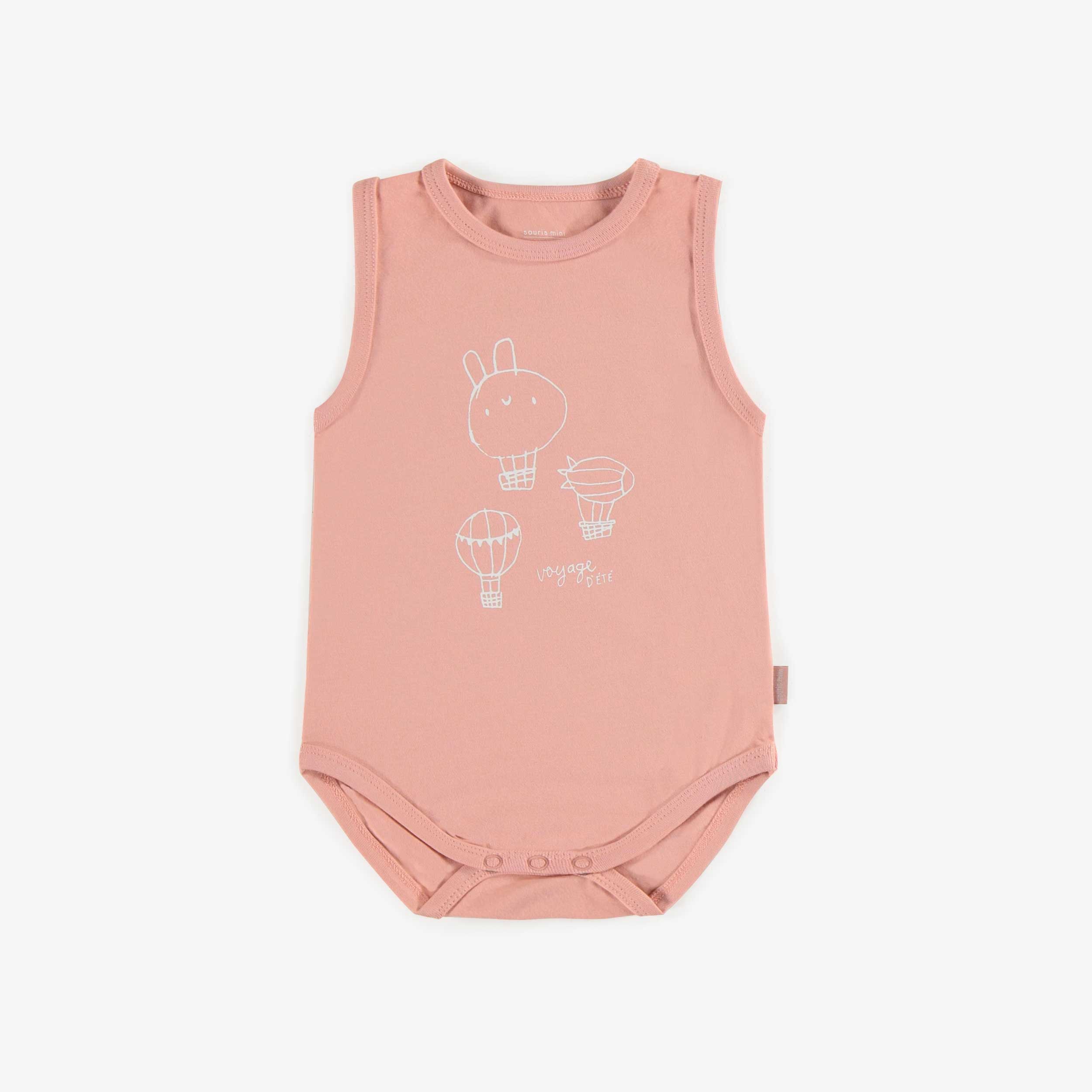 Cache-couche camisole rose pâle avec une illustration de montgolfières en jersey extensible, bébé