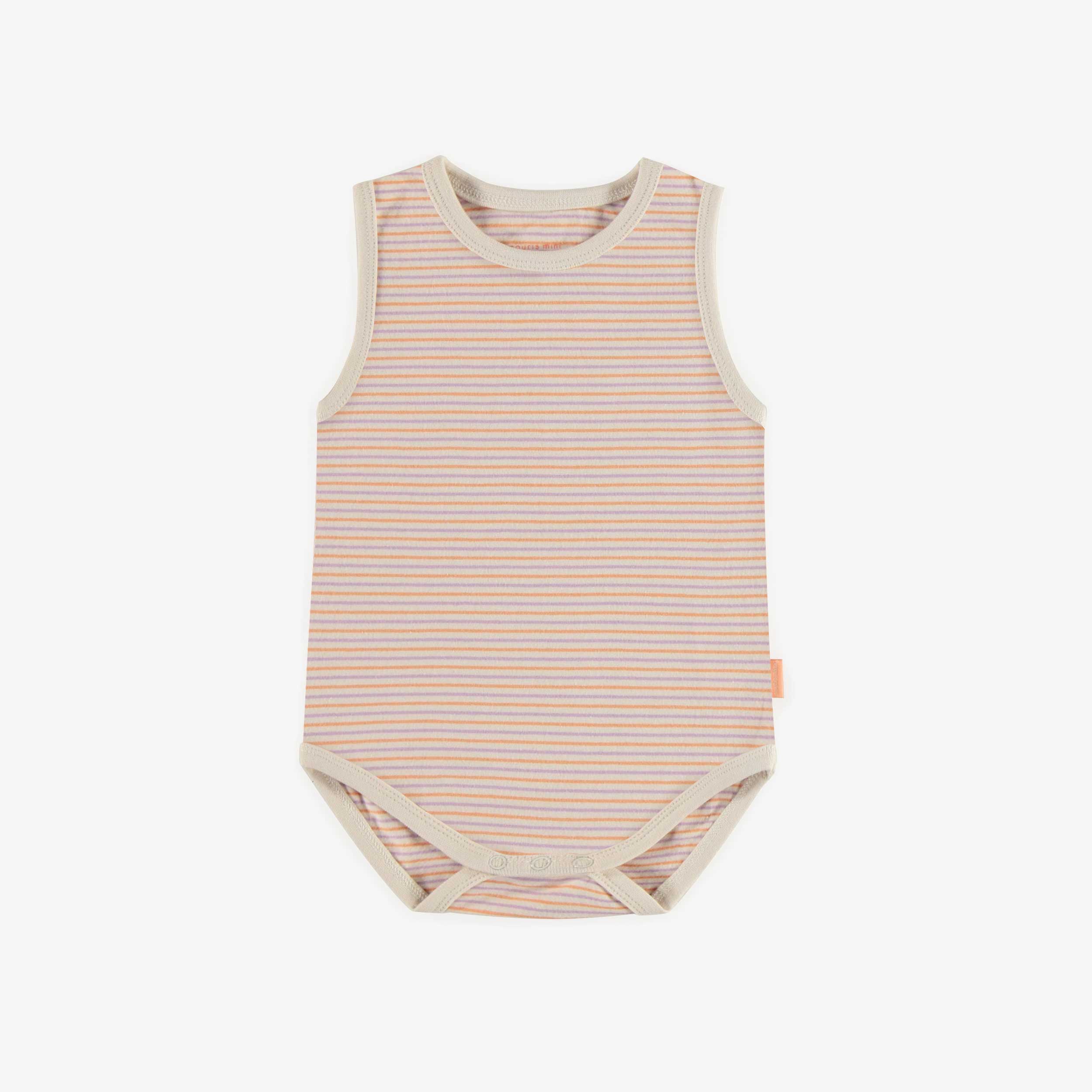 Cache-couche camisole rayé orange et mauve en jersey extensible, bébé