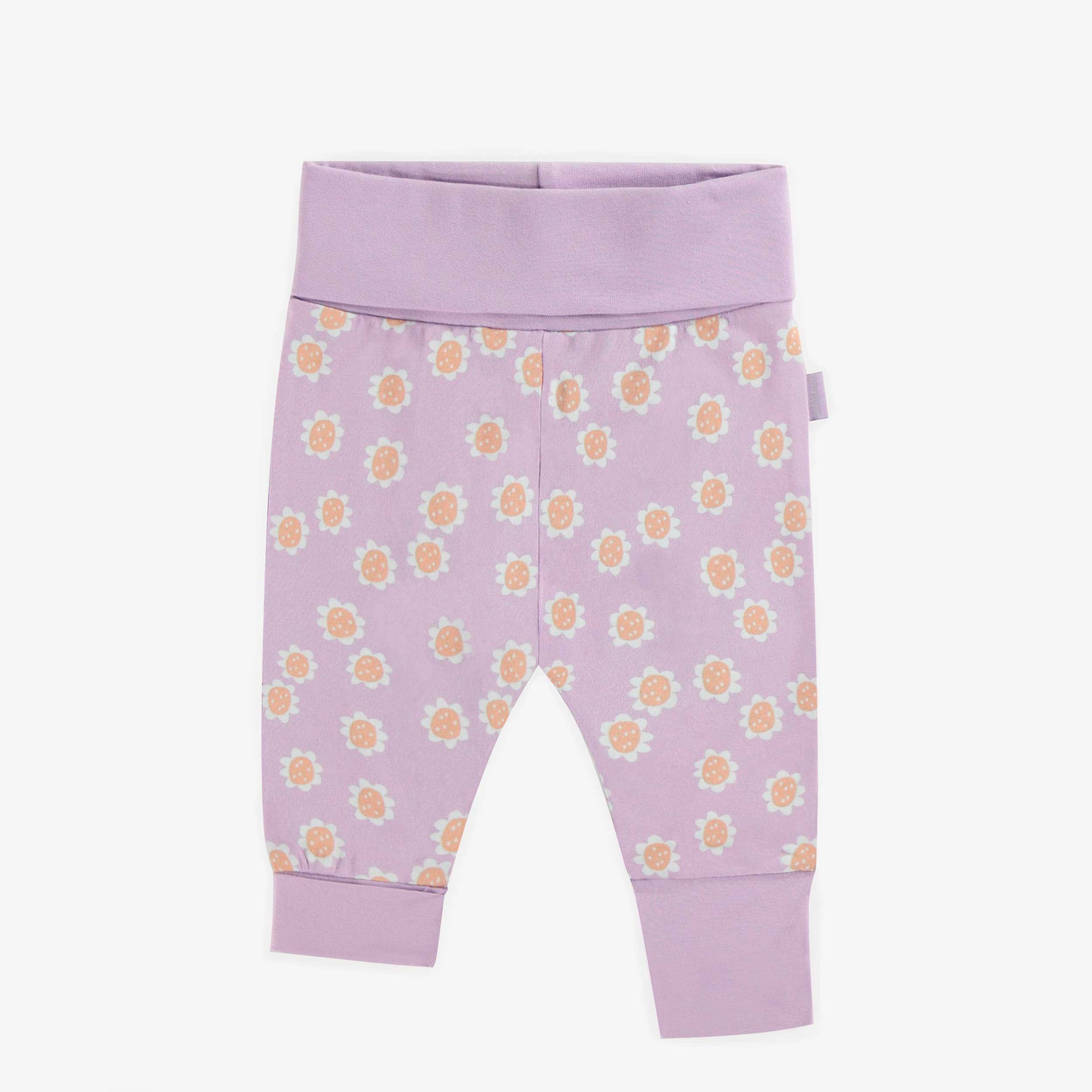 Pantalon évolutif mauve avec des fleurs rétro en jersey extensible, bébé