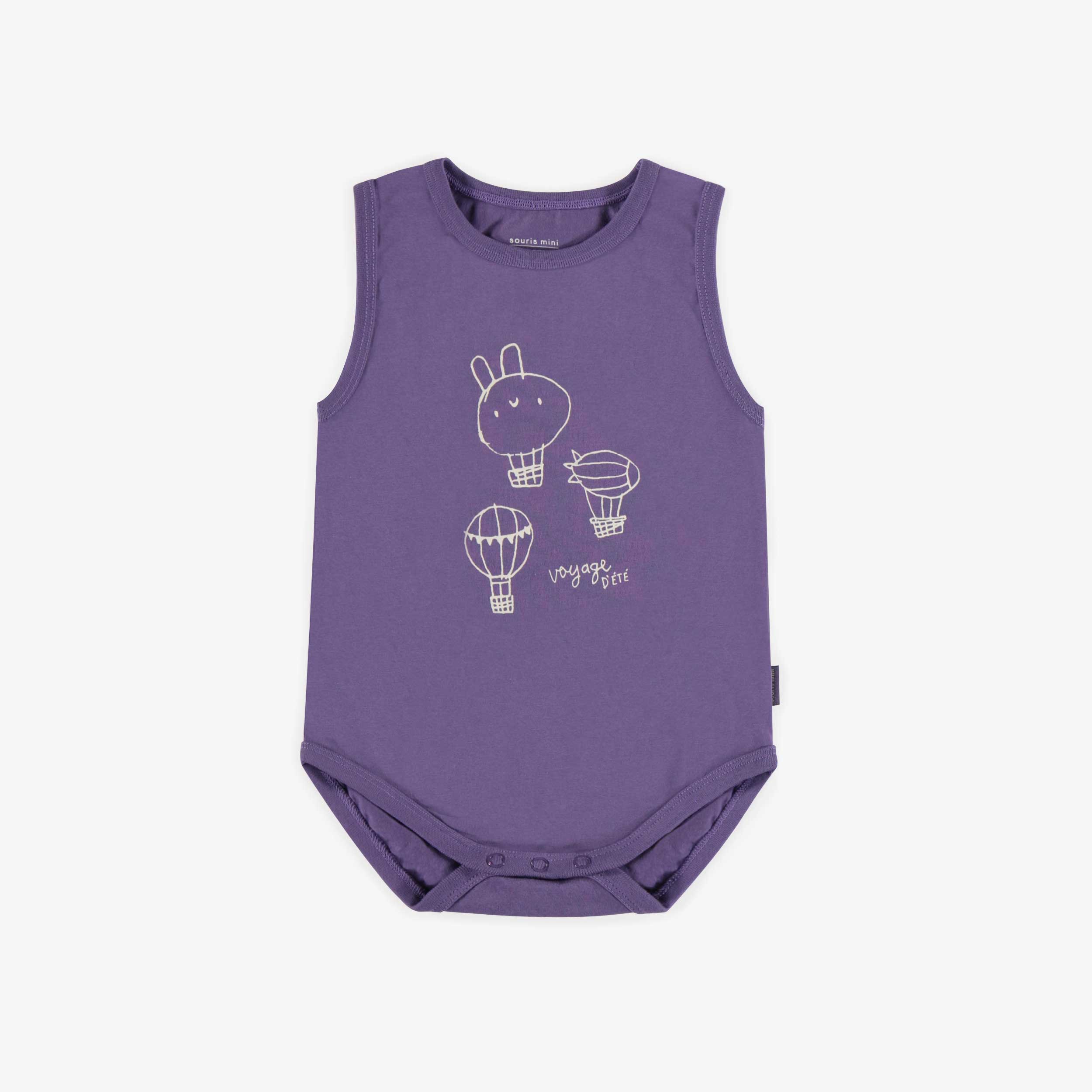 Cache-couche camisole mauve foncé avec une illustration de montgolfières en jersey extensible, bébé