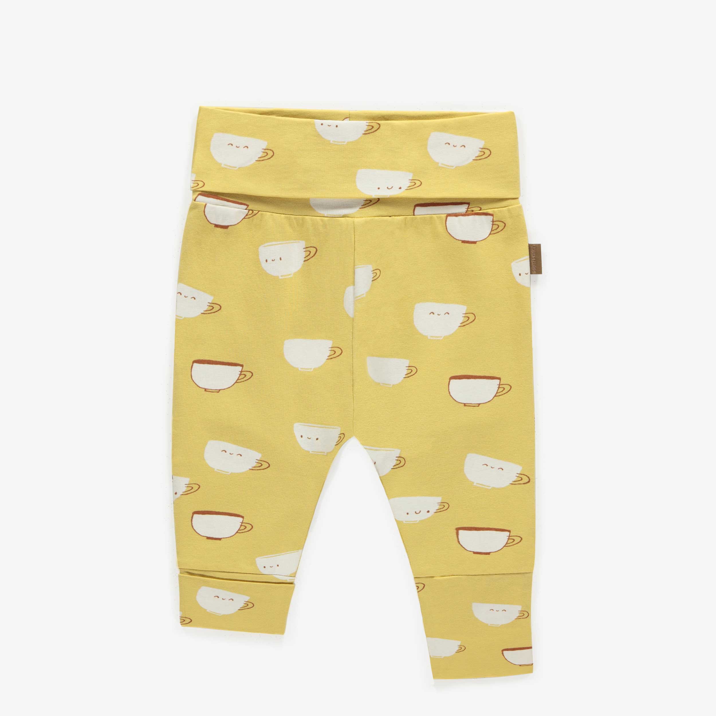 Pantalon évolutif jaune pâle avec motif de tasses en coton, bébé