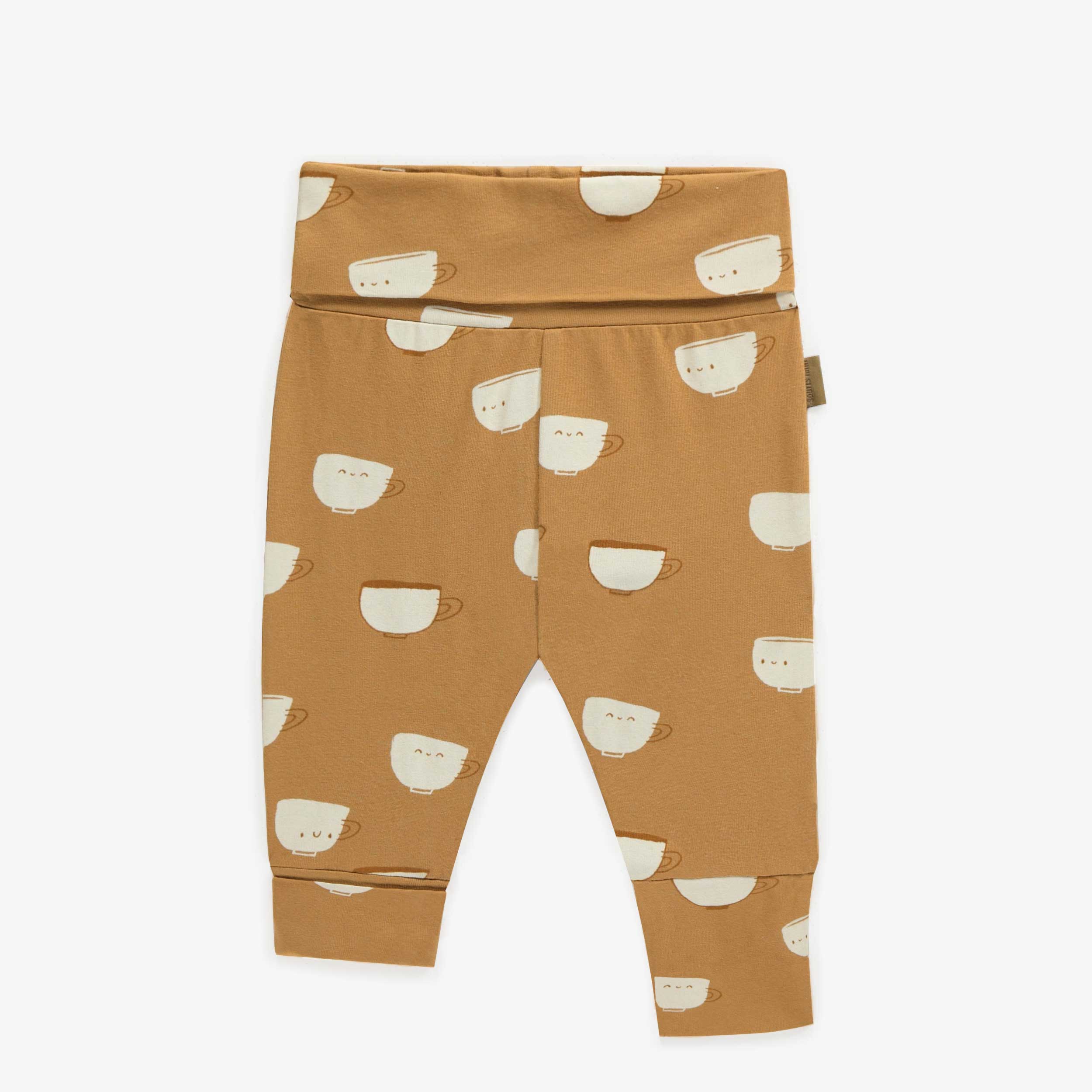 Pantalon évolutif brun avec motif de tasses en coton, bébé