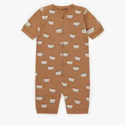Pyjama brun une pièce avec tasses en coton, enfant || Brown one piece pajama with mugs in cotton, child
