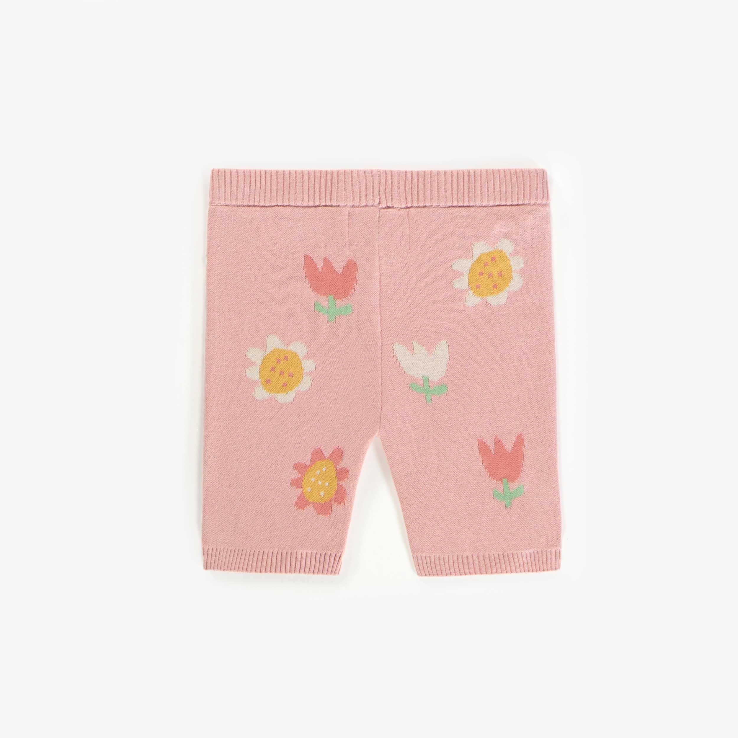 Legging court en maille rose avec fleurs, enfant