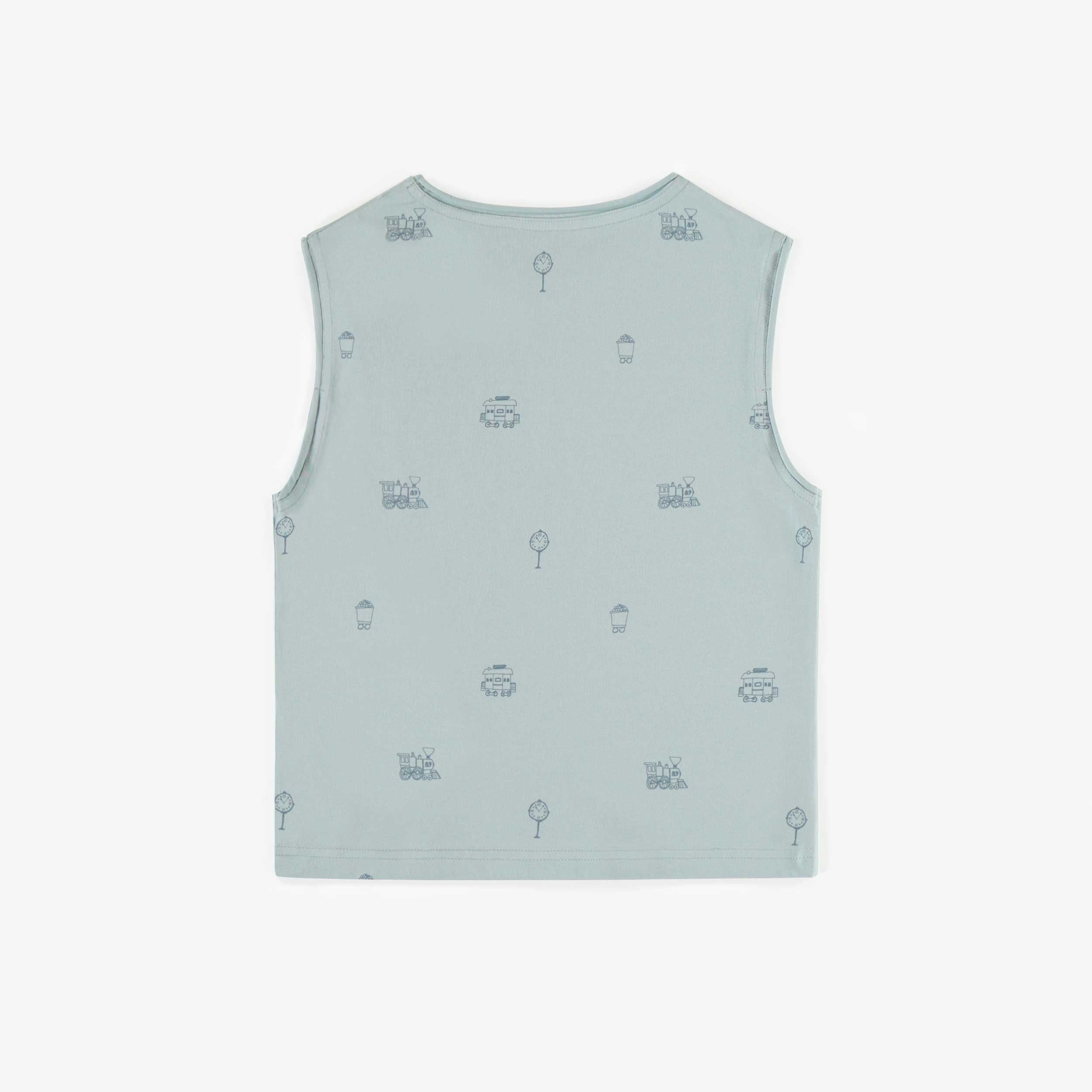 Dos du t-shirt sans manche bleu en coton extensible, enfant