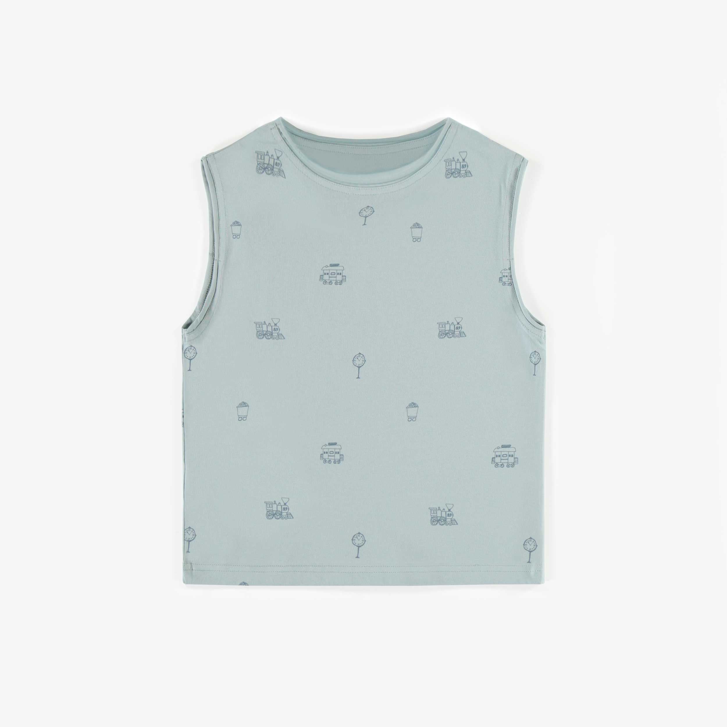 T-shirt sans manche bleu en coton extensible, enfant