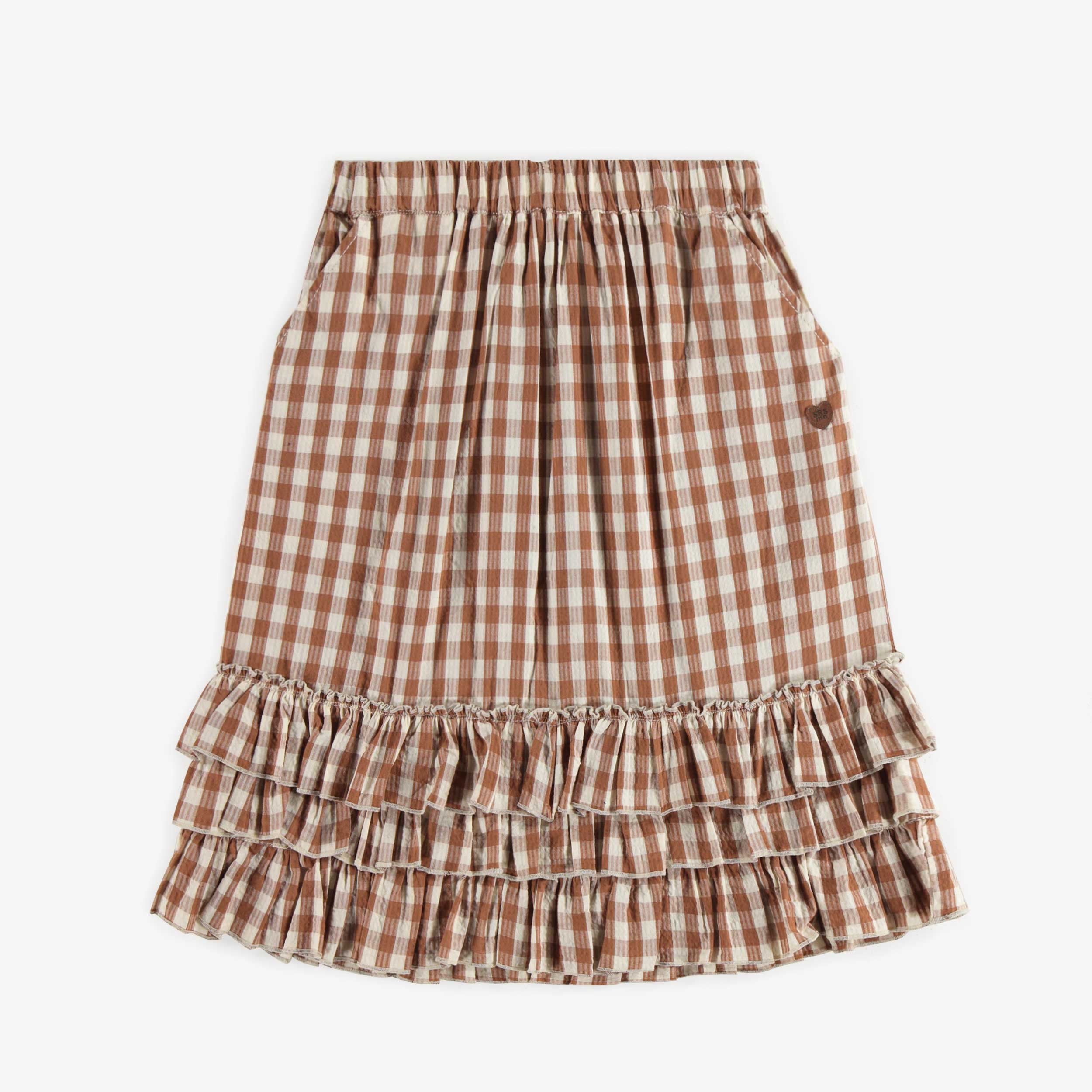 Cream and brown checkered skirt in seersucker, child
