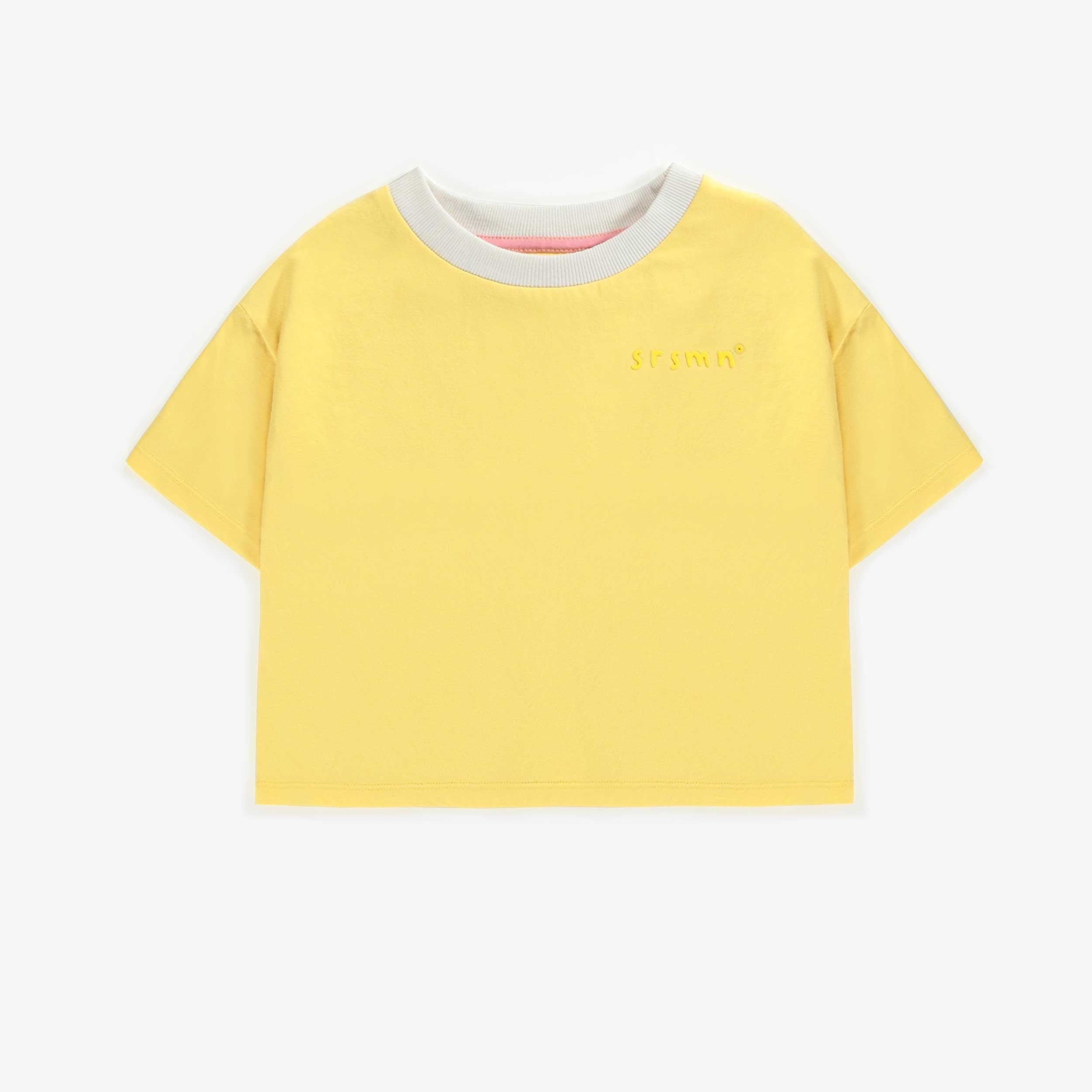 T-shirt court jaune à manches courtes en coton, enfant