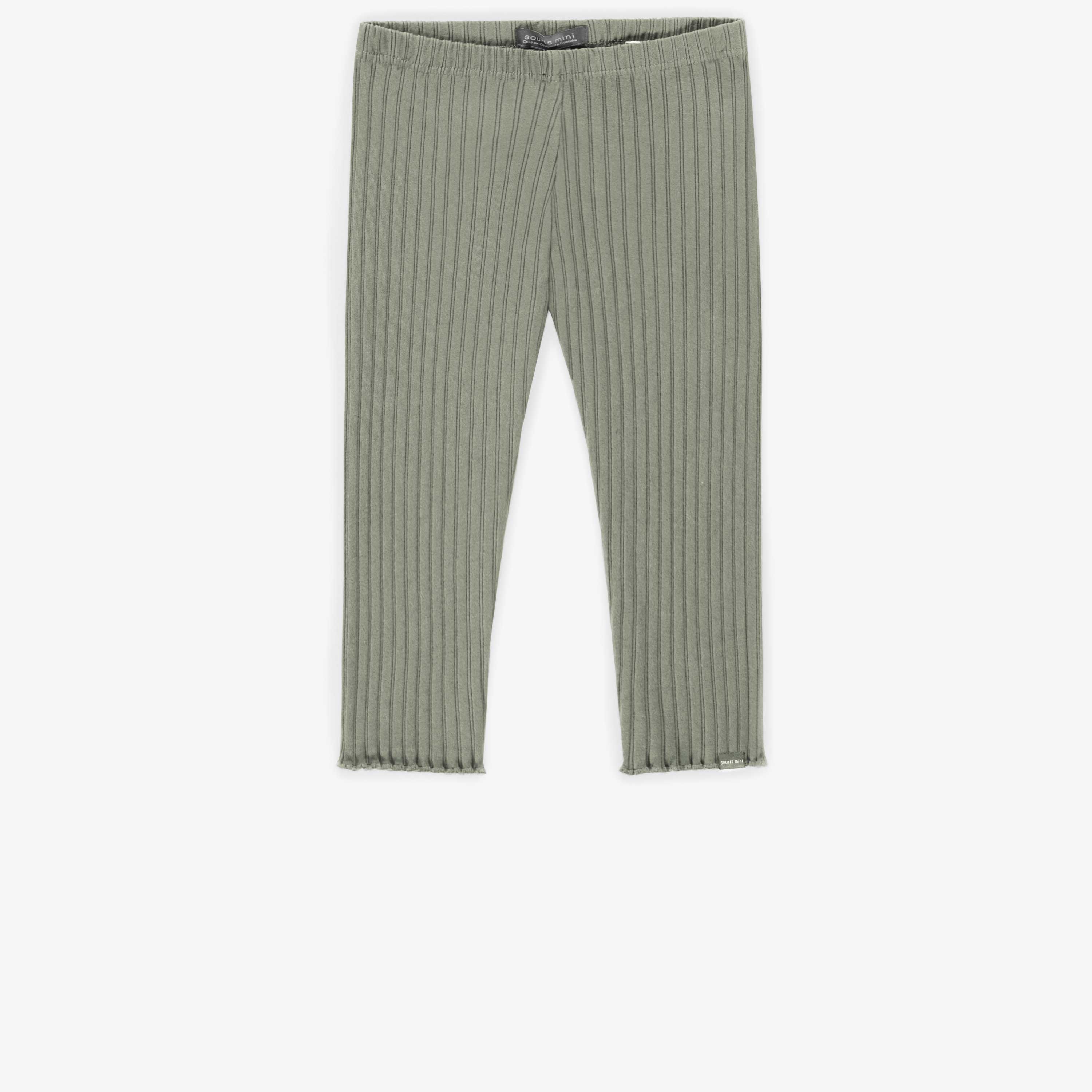 Legging vert 3/4 en coton côtelé, enfant