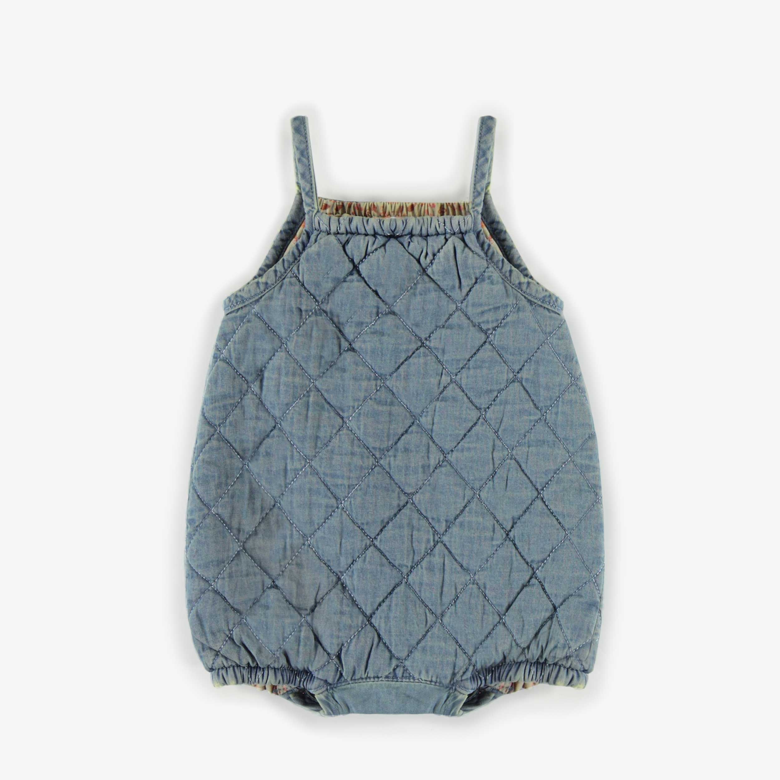 Dos de l'une-pièce court coupe ample en denim matelassé, naissance