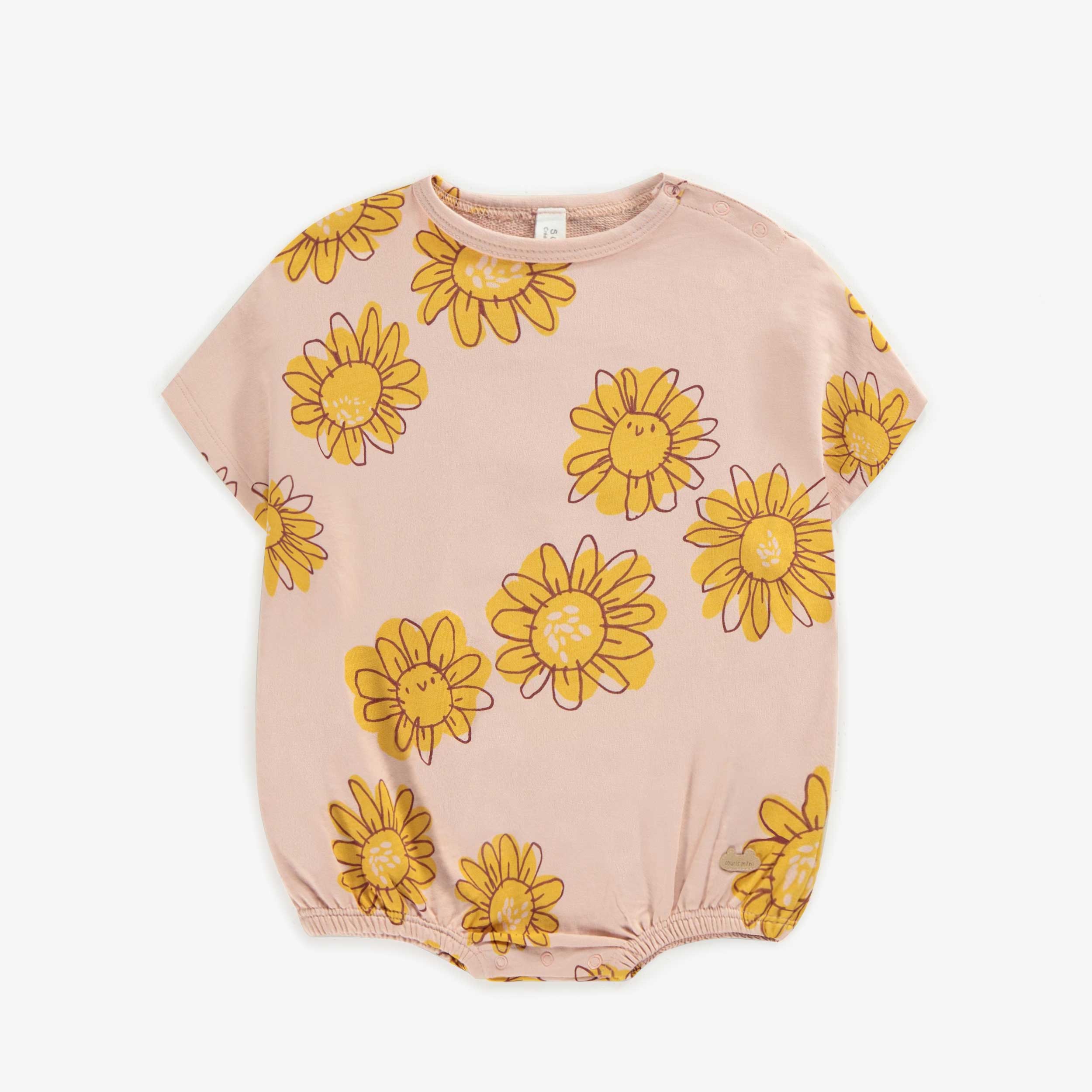 Une-pièce rose avec fleurs en coton français, naissance