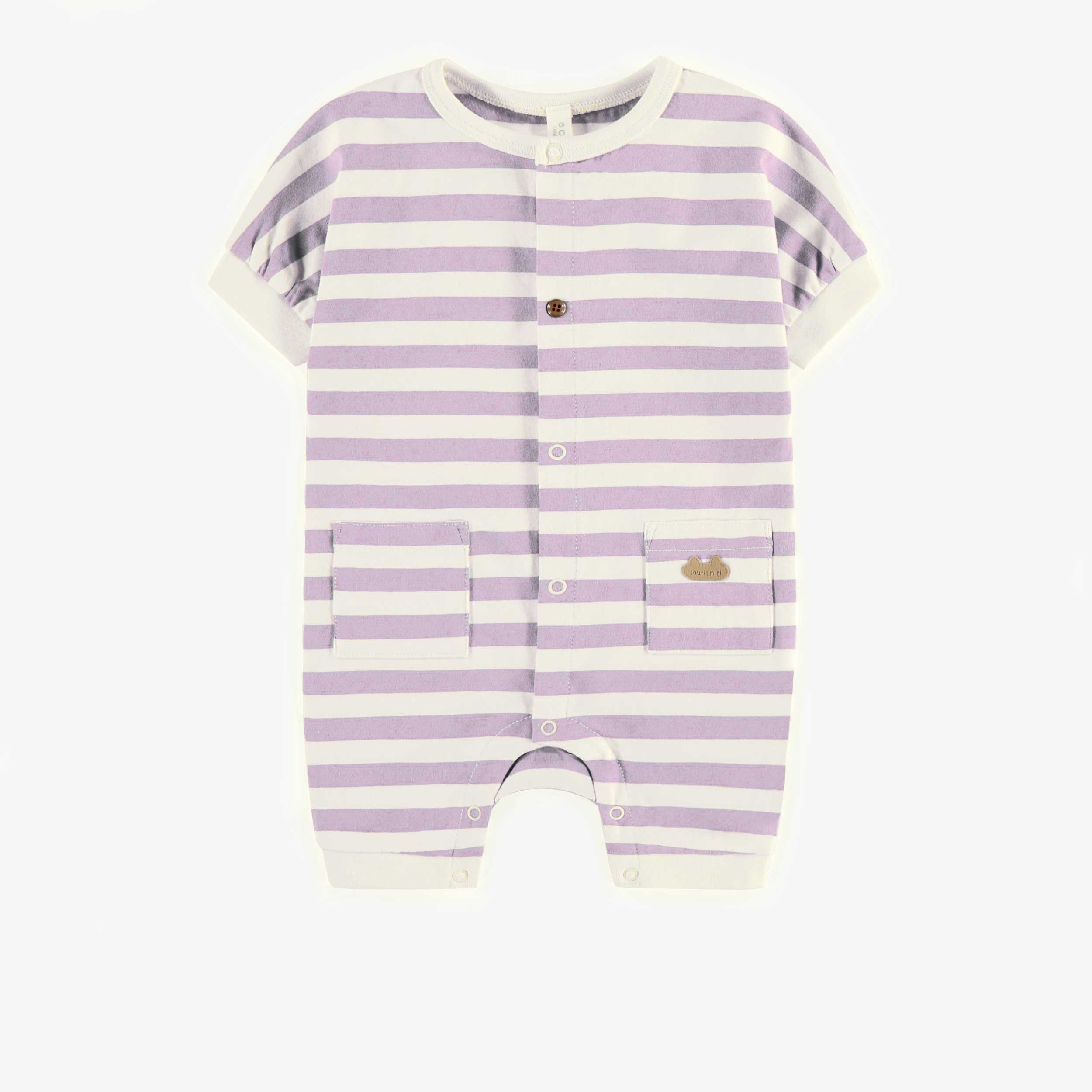 Pyjama une-pièce mauve ligné en jersey biologique, naissance