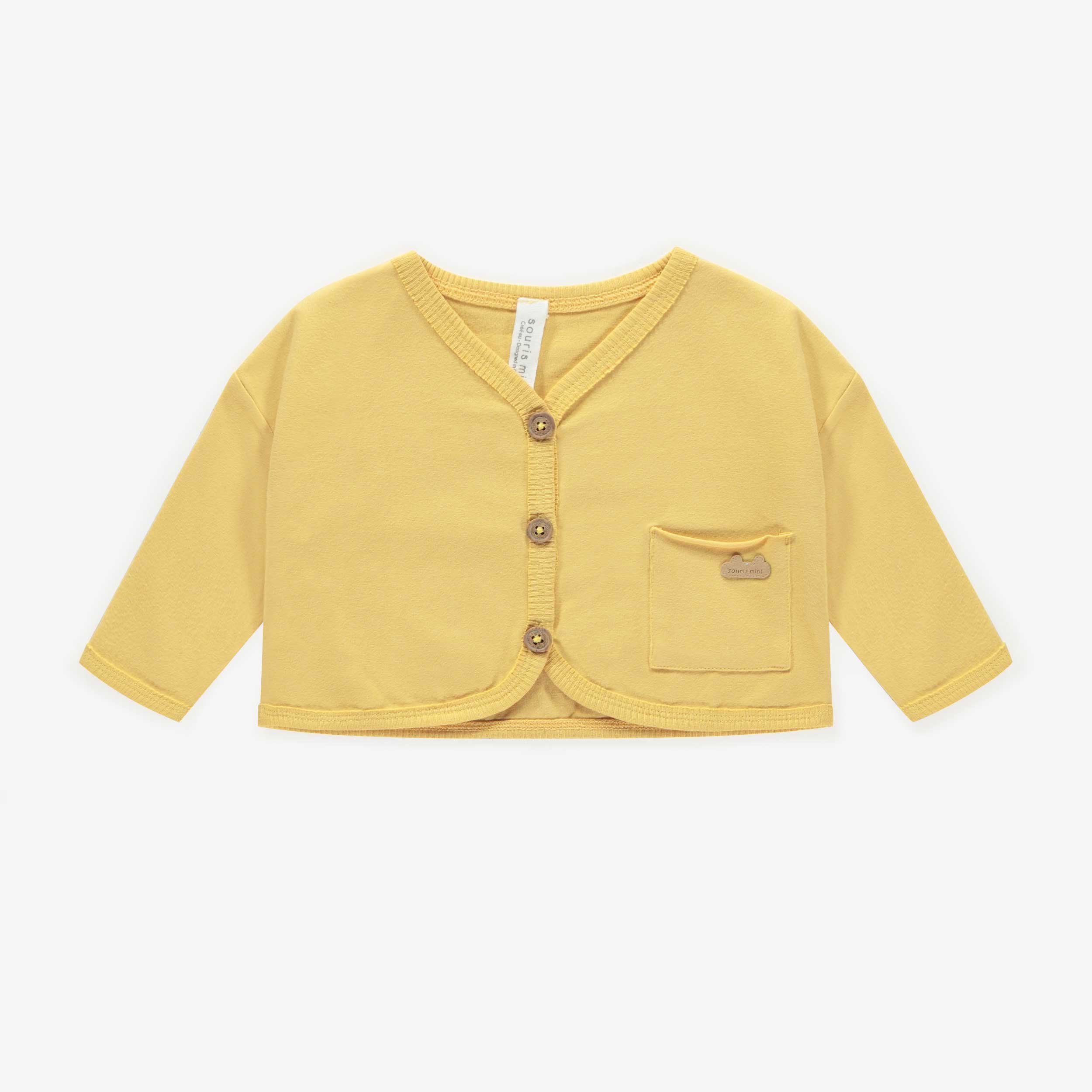 Veste jaune pâle en jersey de coton biologique, naissance