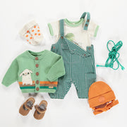 Veste de maille côtelée verte à motif jacquard, naissance || Green ribbed knit vest with jacquard pattern, newborn