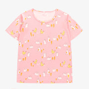 Haut de pyjama rose avec motif de lapins et de poulets, adulte || Pink pajama top with bunnies and chickens print, adult