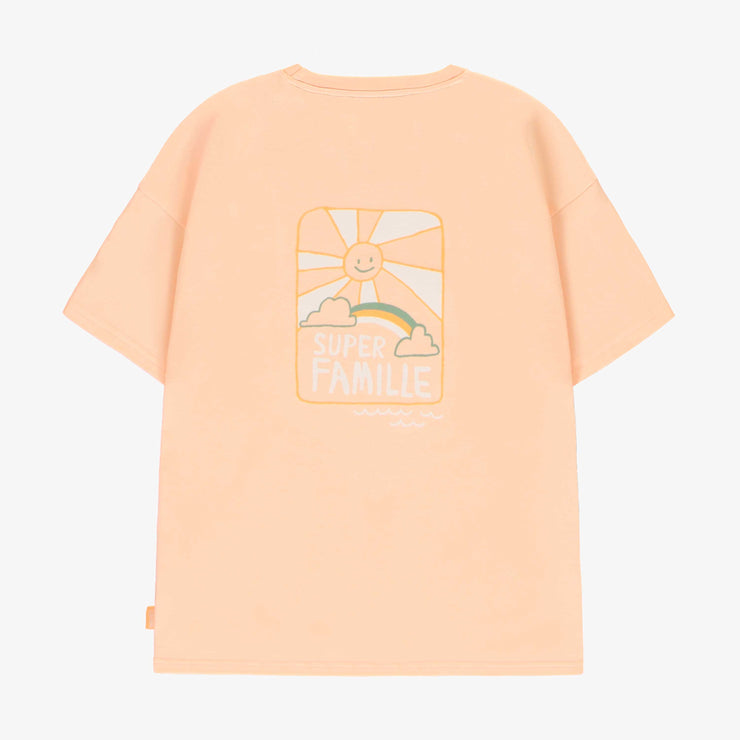 T-shirt à manches courtes pêche avec illustrations, adulte || Peach short-sleeved t-shirt with illustrations, adult