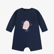 Maillot de bain une-pièce marine avec une illustration d’écrevisse, bébé || Navy one-piece swimsuit with crayfish illustration, baby