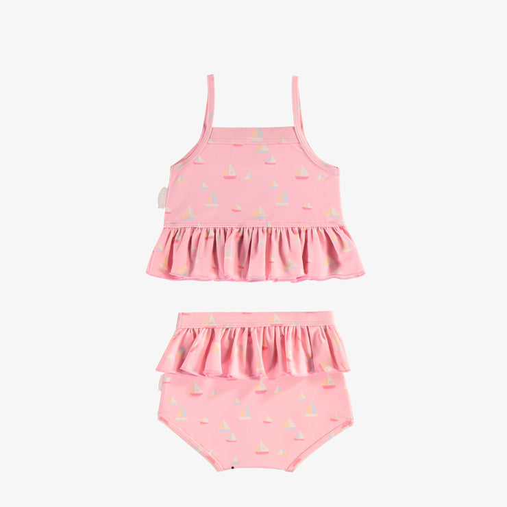 Maillot de bain deux-pièces rose pâle à motif de voiliers, bébé || Light pink two pieces swimsuit with sailboat print, baby