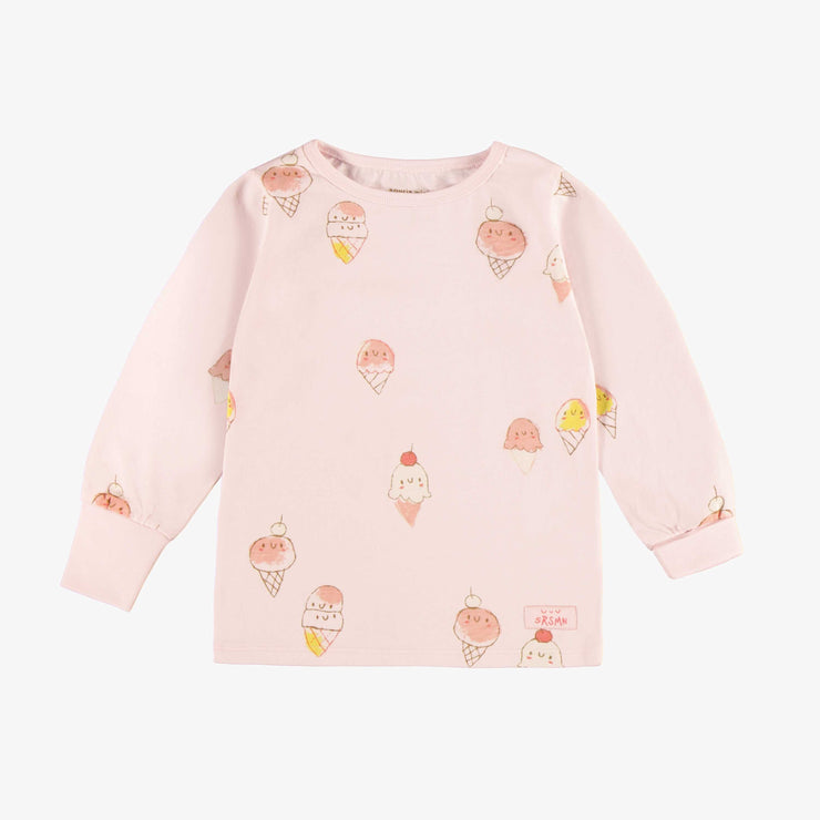 Pyjama rose pâle avec un motif de crèmes glacées en jersey, bébé || Light pink pajama with an ice cream print in jersey, baby