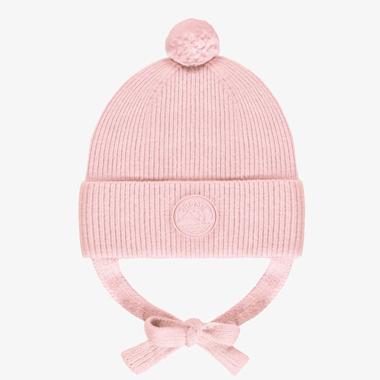 Tuque de maille rose pâle avec pompon, bébé || Light pink knitted toque with pompom, baby