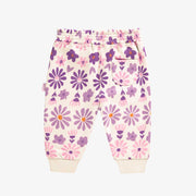 Pantalon crème fleuri mauve en coton français, bébé || Cream pants with purple floral print in French terry, baby
