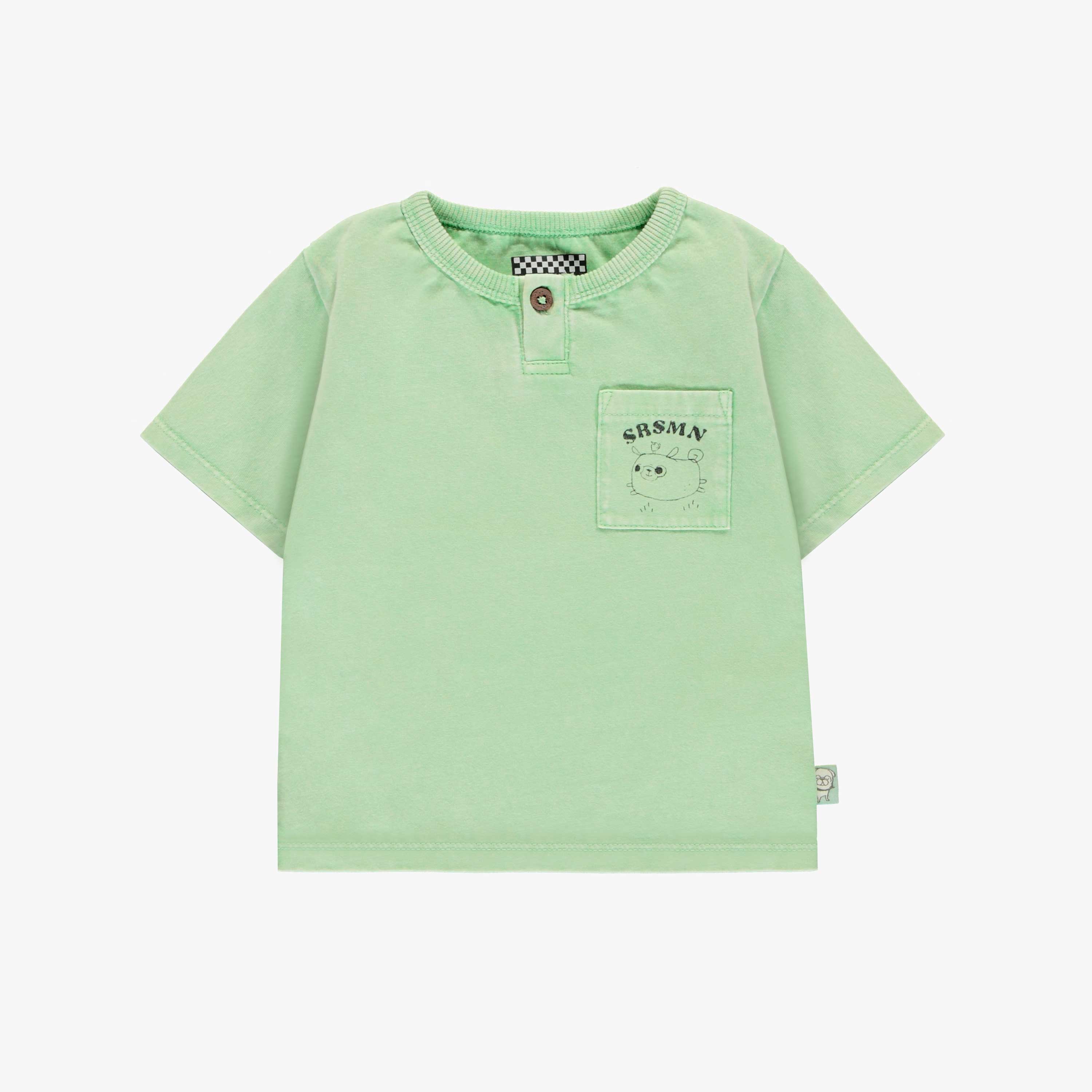 T-shirt à manches courtes vert avec poche en coton, bébé