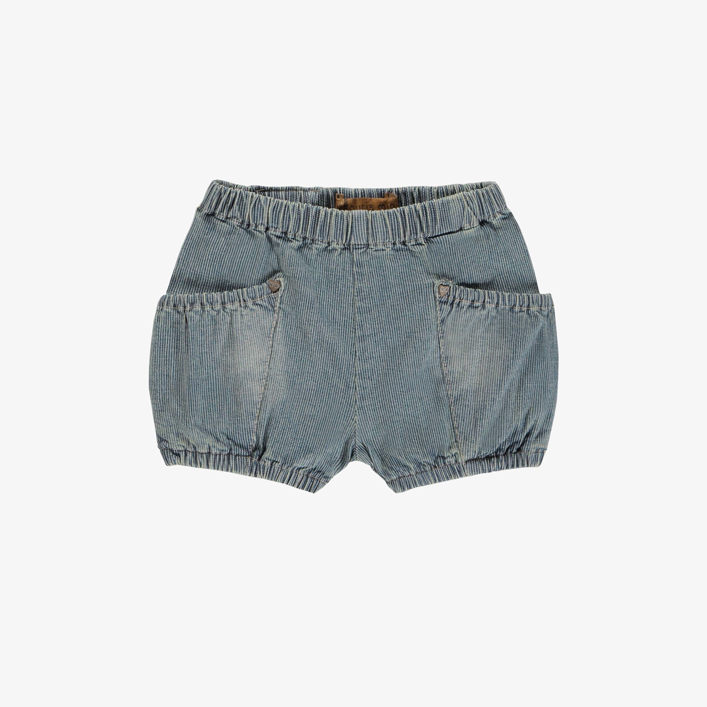 Short coupe décontractée en denim rayé, bébé
