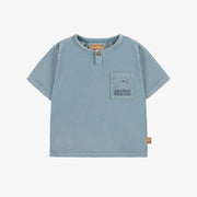 T-shirt à manches courtes bleu en coton, bébé || Blue short sleeves t-shirt in cotton, baby