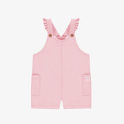 Salopette courte rose avec bretelles à volants en coton, bébé || Short pink overall with ruffled straps in cotton, baby