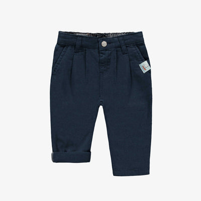 Pantalon coupe ajustée marin en coton et lin, bébé || Navy slim fit pants in cotton and linen, baby