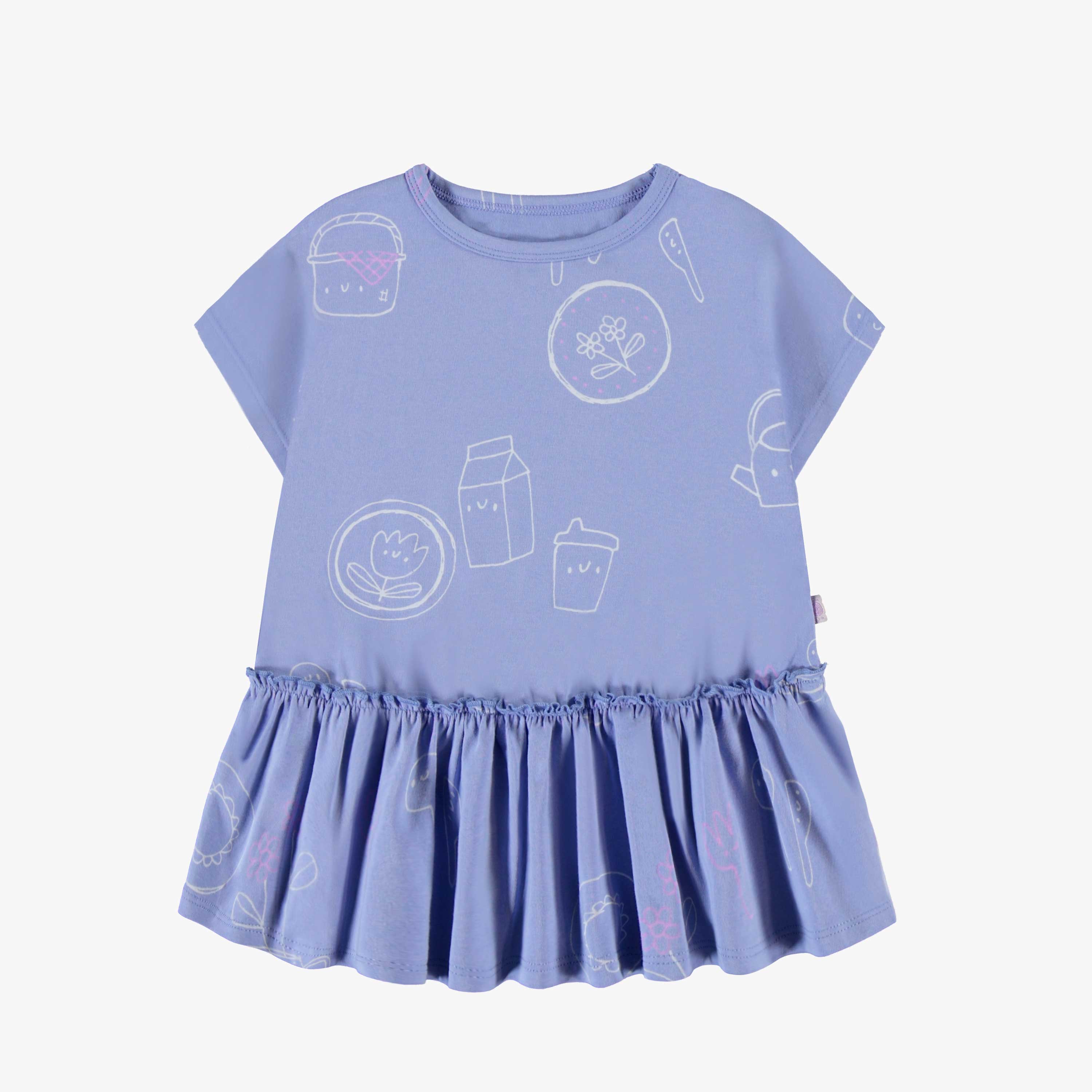 Robe bleue lavande à motifs en coton extensible, bébé