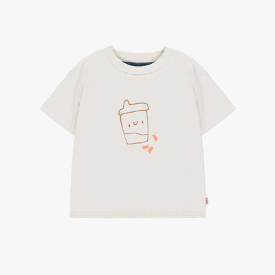 T-shirt ivoire à manches courtes en coton, bébé || Ivory short sleeved t-shirt in cotton, baby