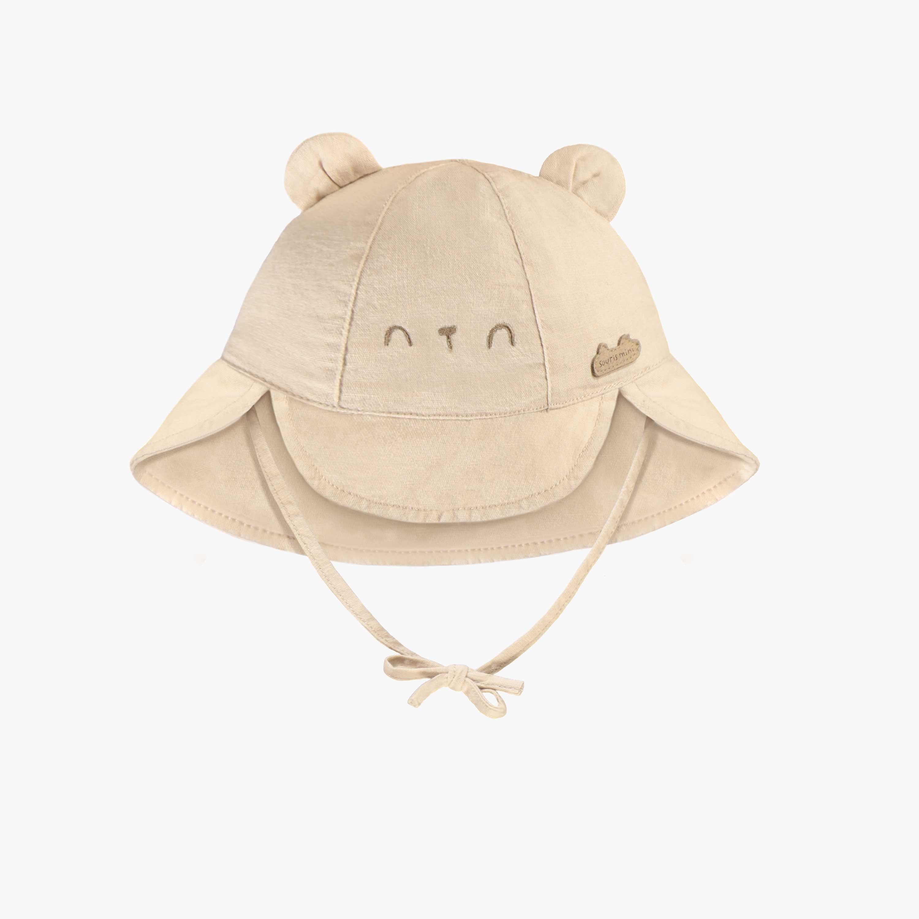 Cream bell hat with ears in linen and cotton, baby