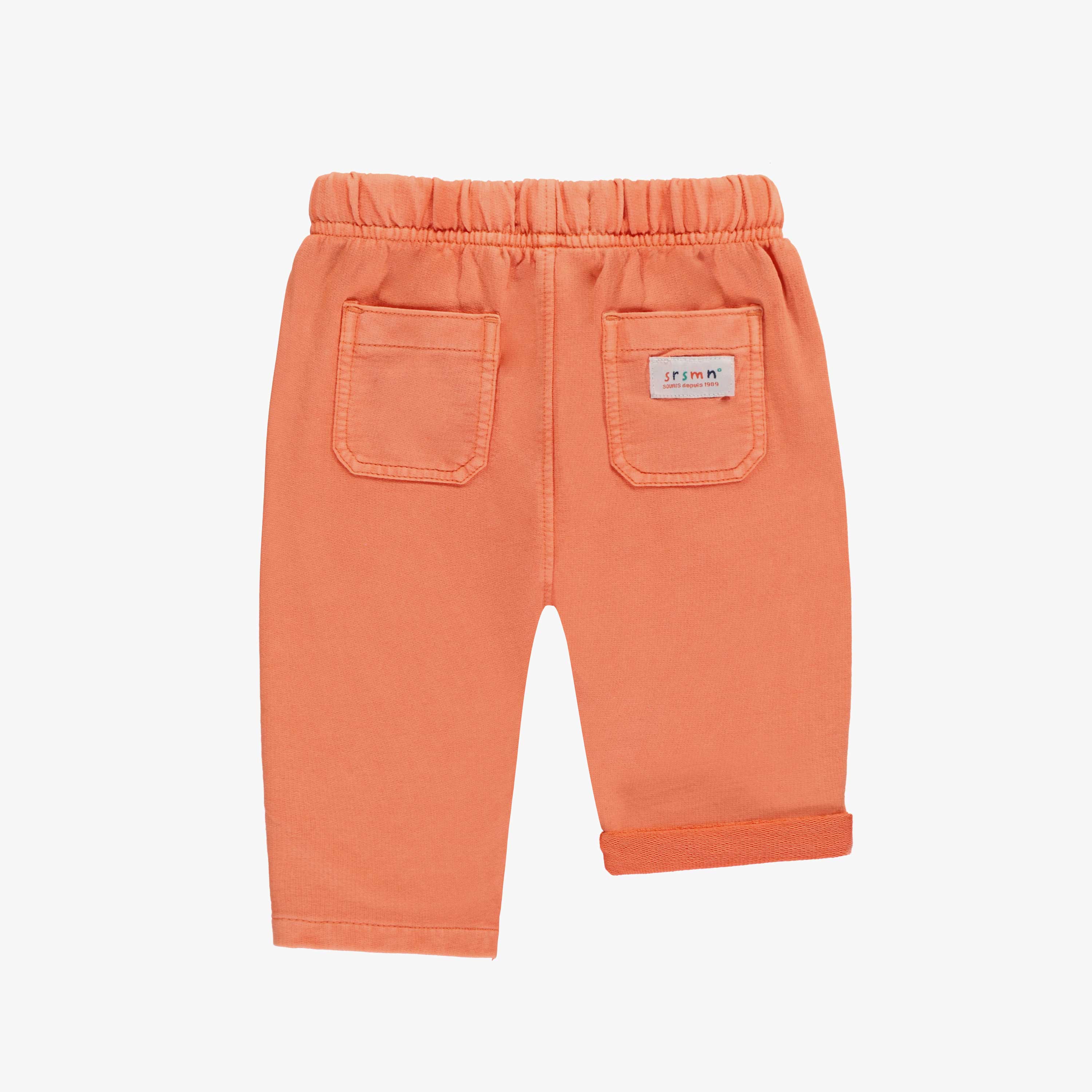 Dos du pantalon coupe décontractée orange en coton français, bébé