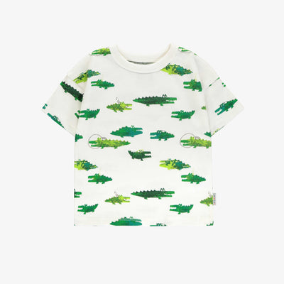 T-shirt ample blanc avec motif de crocodiles en jersey doux, baby || Loose-fitting white t-shirt with crocodile all over print in soft jersey, baby