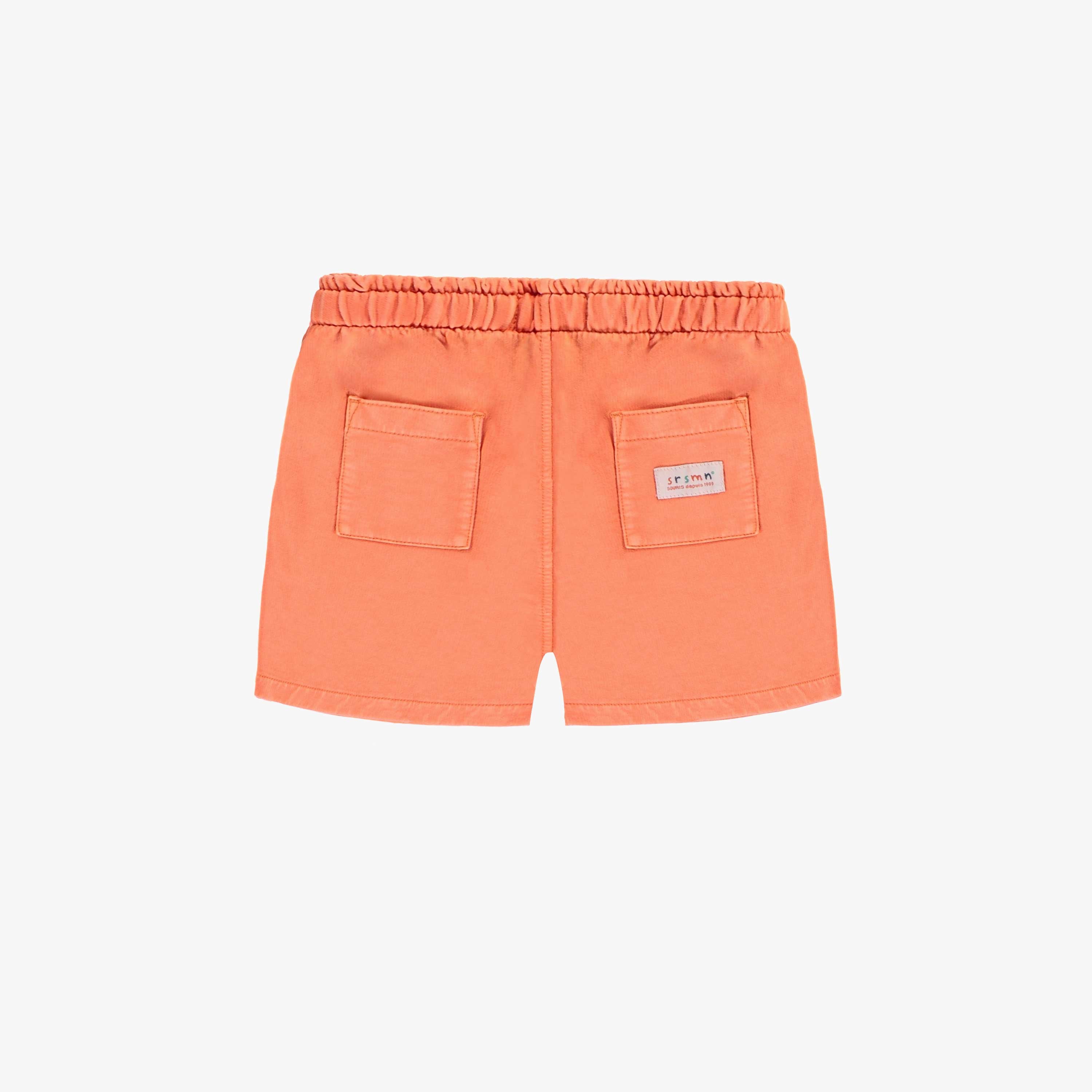 Dos du short coupe décontractée orange en coton français, bébé