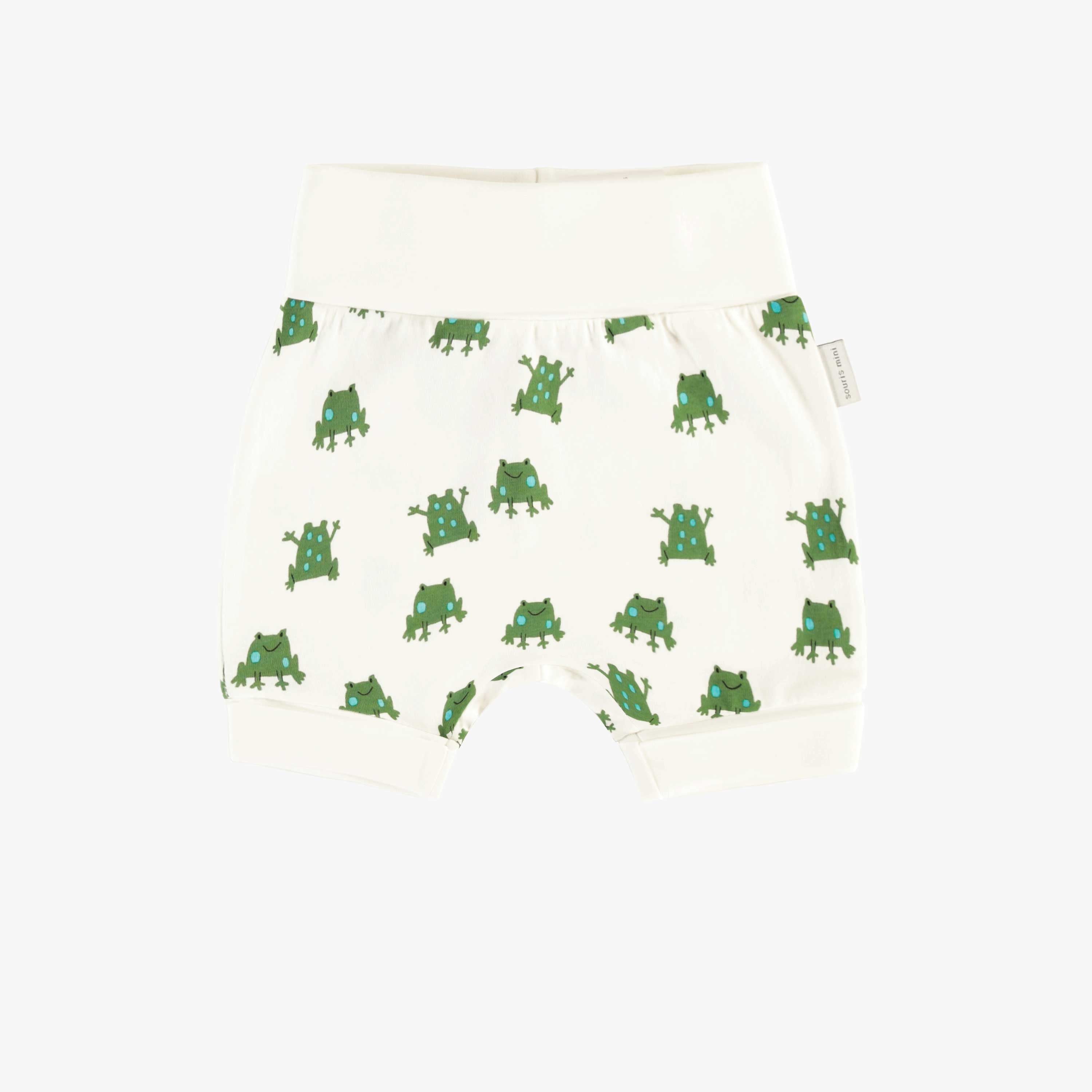 Short évolutif crème avec un motif de grenouilles vertes en jersey doux, bébé