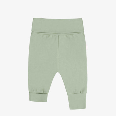 Pantalon évolutif unisexe vert sauge en jersey extensible, bébé || Unisex sage green stretch jersey evolutive pants, baby