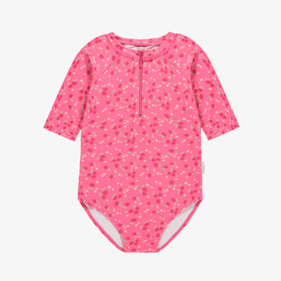 Maillot de bain une-pièce rose à motif de baies, enfant || Pink one piece swimsuit with berry print, child