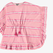 Robe de bain rose avec rayures et volants en voile de coton, enfant || Pink bathing dress with stripes and ruffles in cotton veil, child