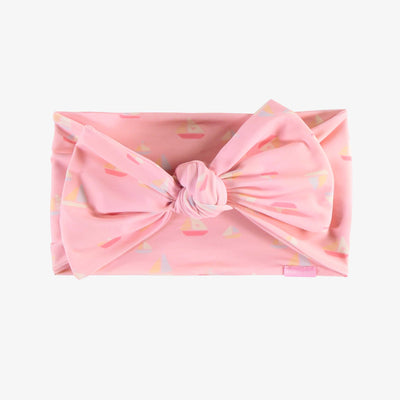 Bandeau de bain rose pâle à motif de voiliers, enfant || Light pink headband with sailboat print, child