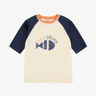 T-shirt de bain à manches courtes crème et orange, enfant || Cream and orange short sleeves swimming t-shirt, child